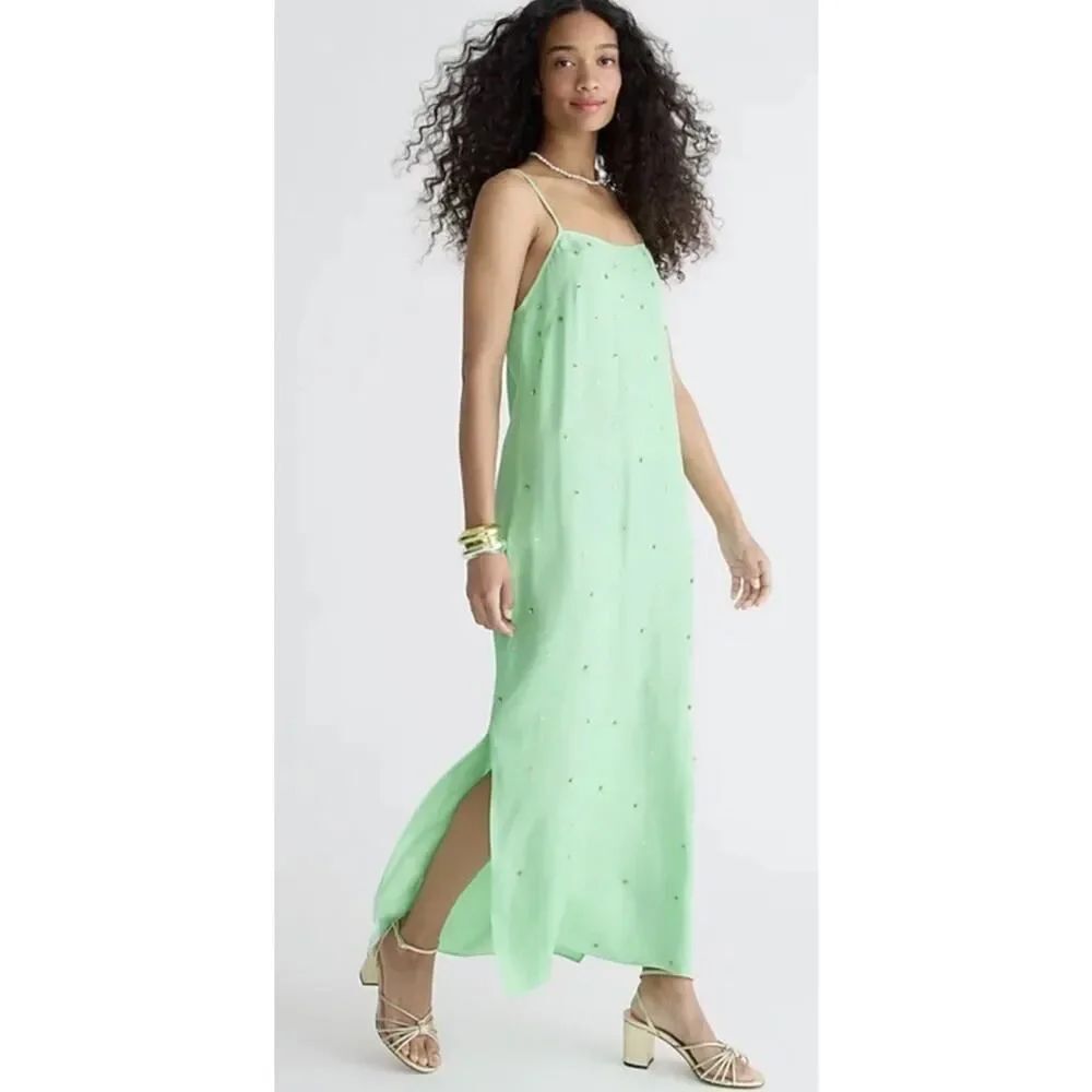NWT J.Crew Mint Green Embellished Slip Dress Plus 24 Silk Feel